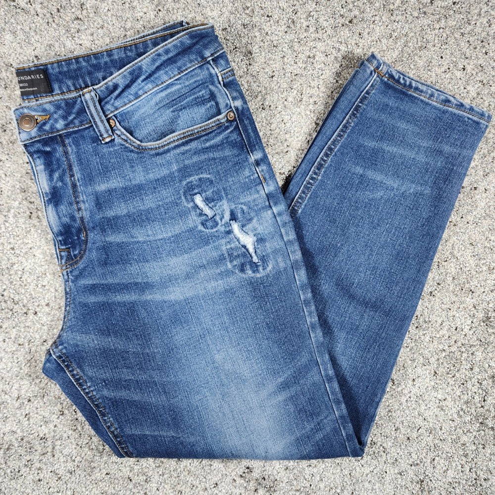 No Boundaries Jeans Mens 38x32 (measures 28") Straight Distressed Blue Denim EUC